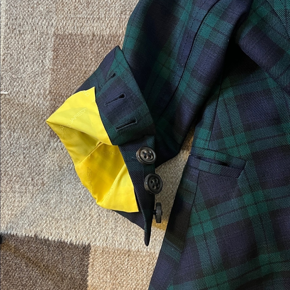 Dsquared2 Made in Italy Tartan Check Plaid Blazer Sport Coat Green navy size 40 - Picture 6 of 12